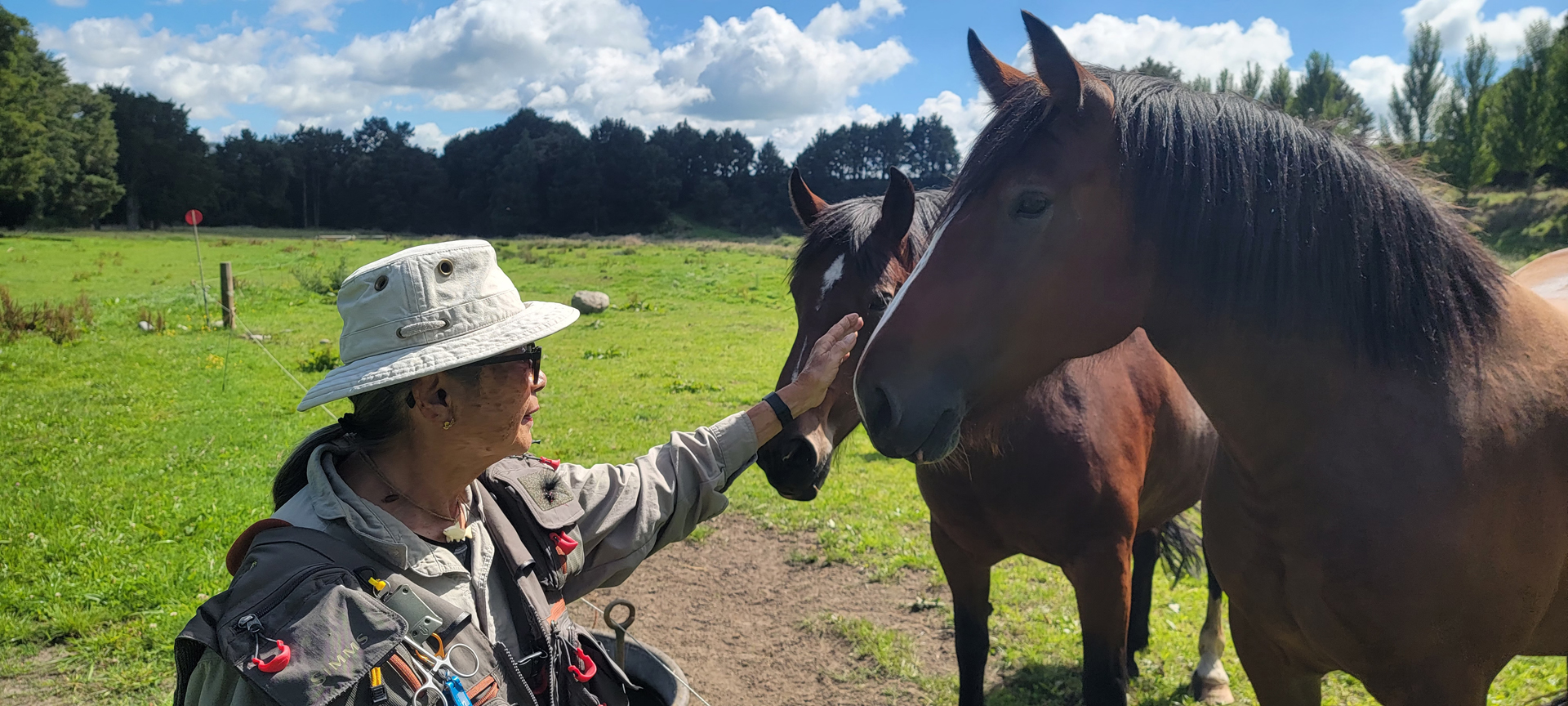 Donna with horses on the Ogle Farm Taumarunui, NZ